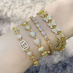 FLOLA Chunky Crystal Beads Bracelets for Women Copper Zircon Heart Butterfly Bracelet Fashion Dainty Jewelry Gifts brtg03
