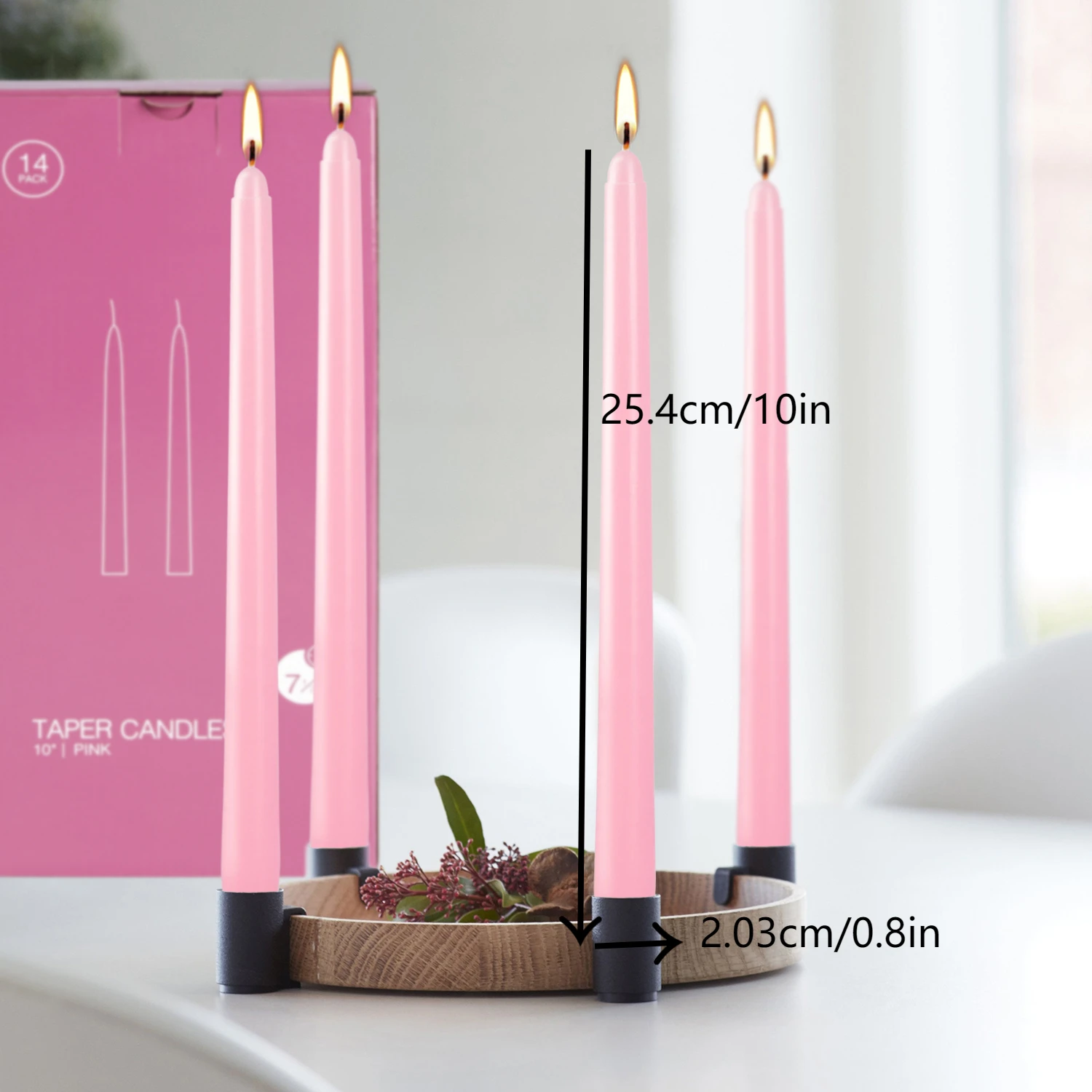 14-10-inch pink tapered candles, drip free, non-smoking, home dinner candles, hand poured, premium quality