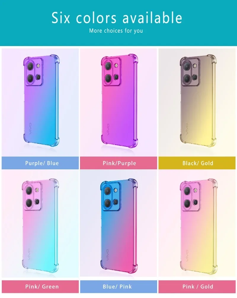 Shockproof Gradient Airbag TPU Case for Vivo Y36 Y27 Y78 X90 Pro Plus V29 Lite 5G 4G Protective Cover Fundas Coque Shell