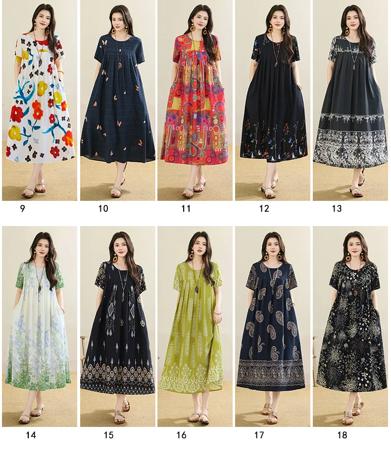 New 2025 Summer Dress For Women Plus Size Dress Casual Short Sleeve Boho Vintage Print Long Maxi Dress Beach Women Clothing