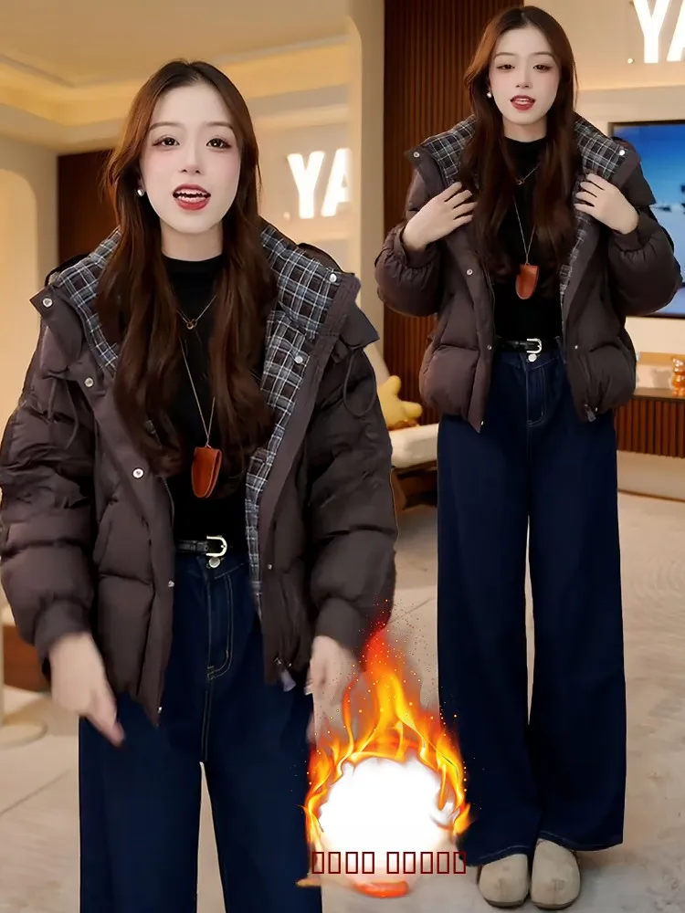 

Sli Thiened Winter Jaet Women's Quilted Cotton down Coat Zipper Hooded Long Sve Regular Fit Korean Sle Outerwear