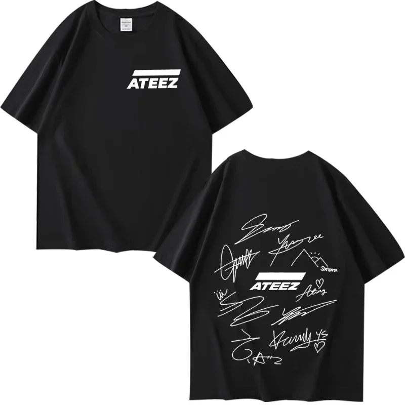 

ATEEZ World Tour с подписями участников группы и футболка с геометрическим принтом на спине для мужчин и женщин, летние топы унисекс