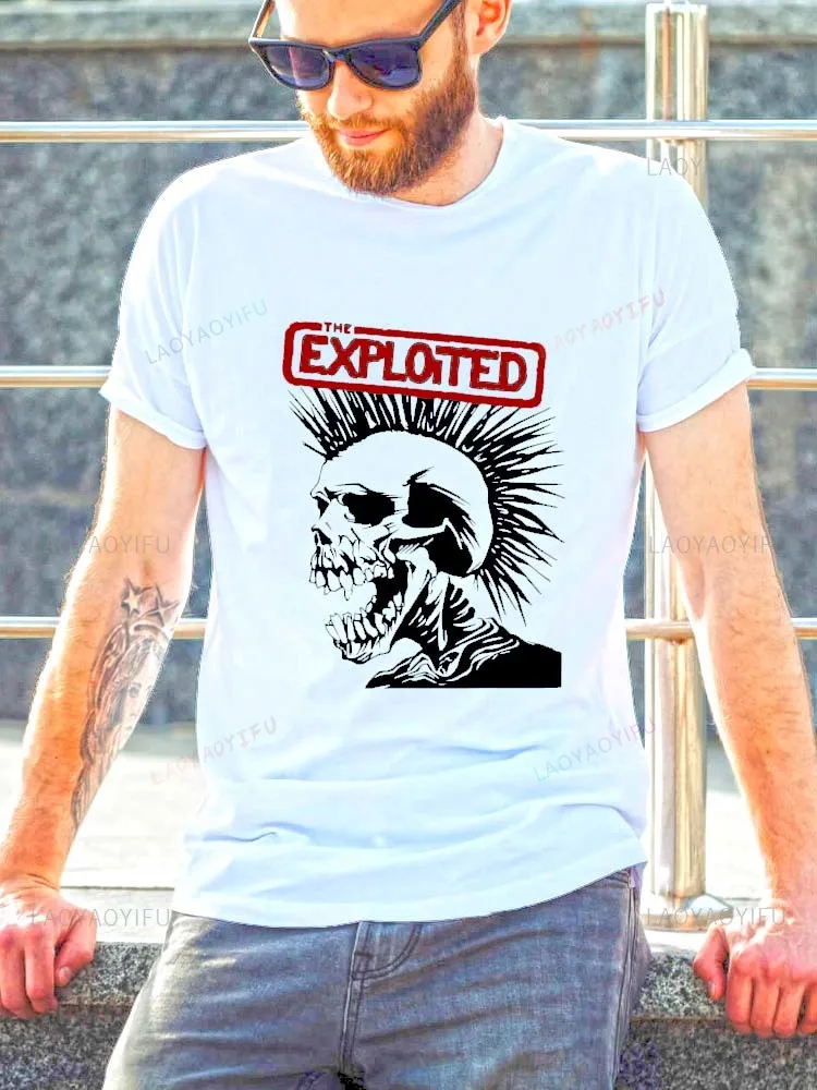 Skull Exploited T Shirt Men Gothic Trend Tshirt Male Tops Harajuku Punk Clothes Men Graphic Tee Shirts Retro Casual Streetwear