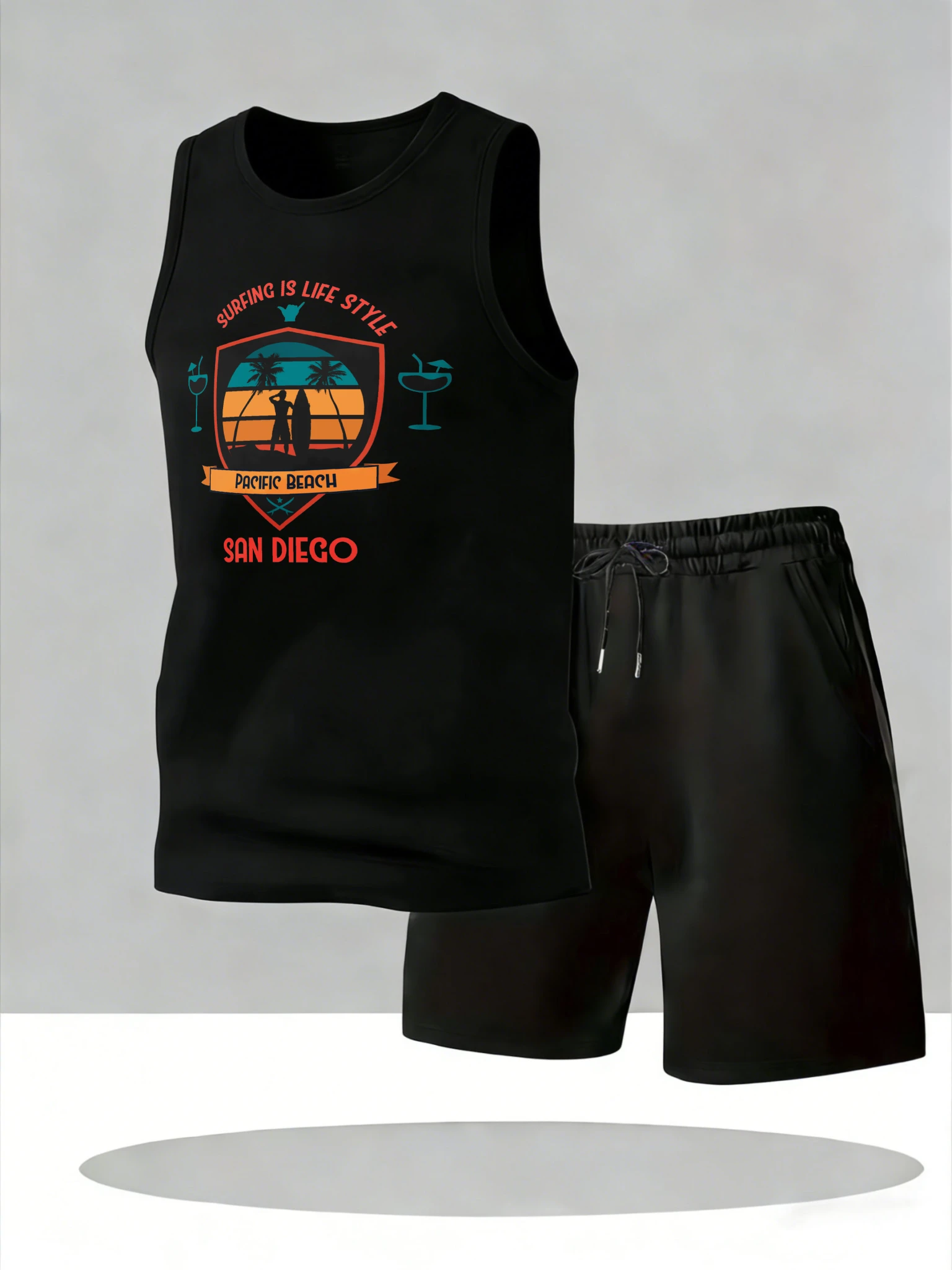 

Men's Tank Top Sets 2026 Summer Quick drying sports outfits two piece crewneck beach Breathable oversize running 2 piece set