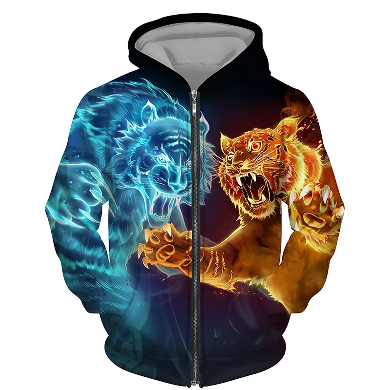 Hoodies 3d Printed Animals Tigers Zipper Sweatshirts Men Women Hooded Oversized Hoodie Kids Zip Up Sweatshirts Tracksuits Coat