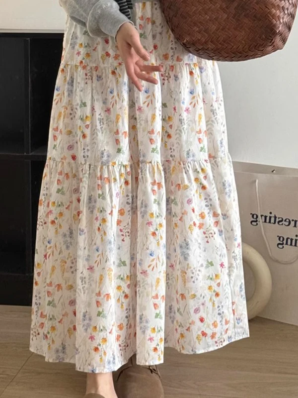 

Floral Print A-Line Skirt Women's Spring Summer New Style High Waist Slimming Long Skirts And Light Korean Style