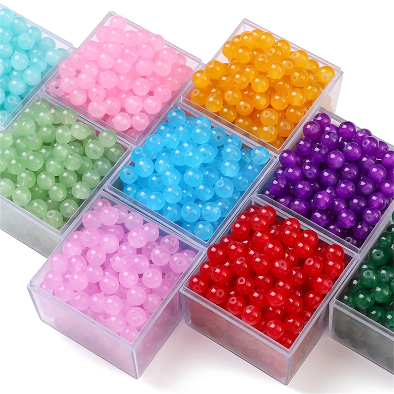 50 Stück 6/8mm Glas-Jelly-Perlen in Vollfarbe, Jade-Imitat, Runde Perlen, Lose Perlen für DIY Handgemachte Halsketten, Armbänder, Schmuckzubehör – Detail 4