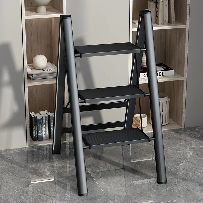 3 Step Folding Ladder Multifunction Aluminum Stairs Portable Non-Slip Herringbone Ladder Used For Storage Organizer And Climbing