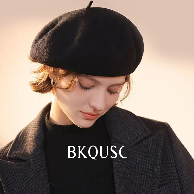 Women\'s Wool Beret Winter Fashion Warm Painter Hat Cashmere Beret Women\'s Elegant Solid Color Soft Wool Beret Artist Pumpkin Hat