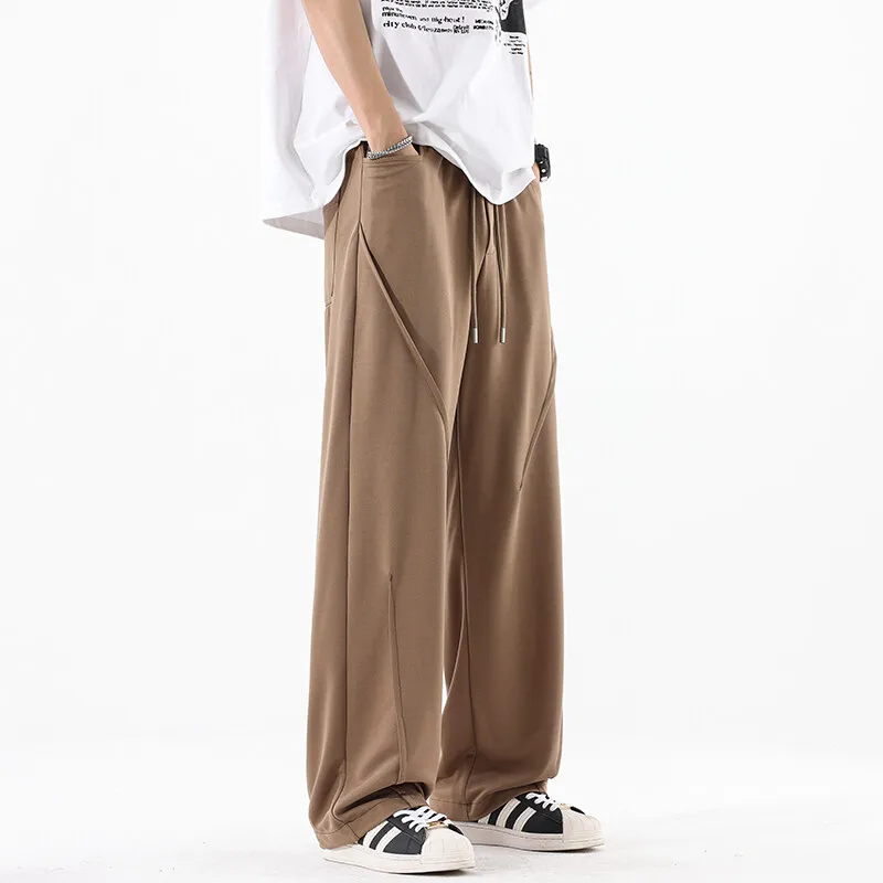 

Man Elastic Waistband Casual Pants 2025 New Arrival Loose Fit Straight Leg Trousers Minimalist Versatile Structured Pants