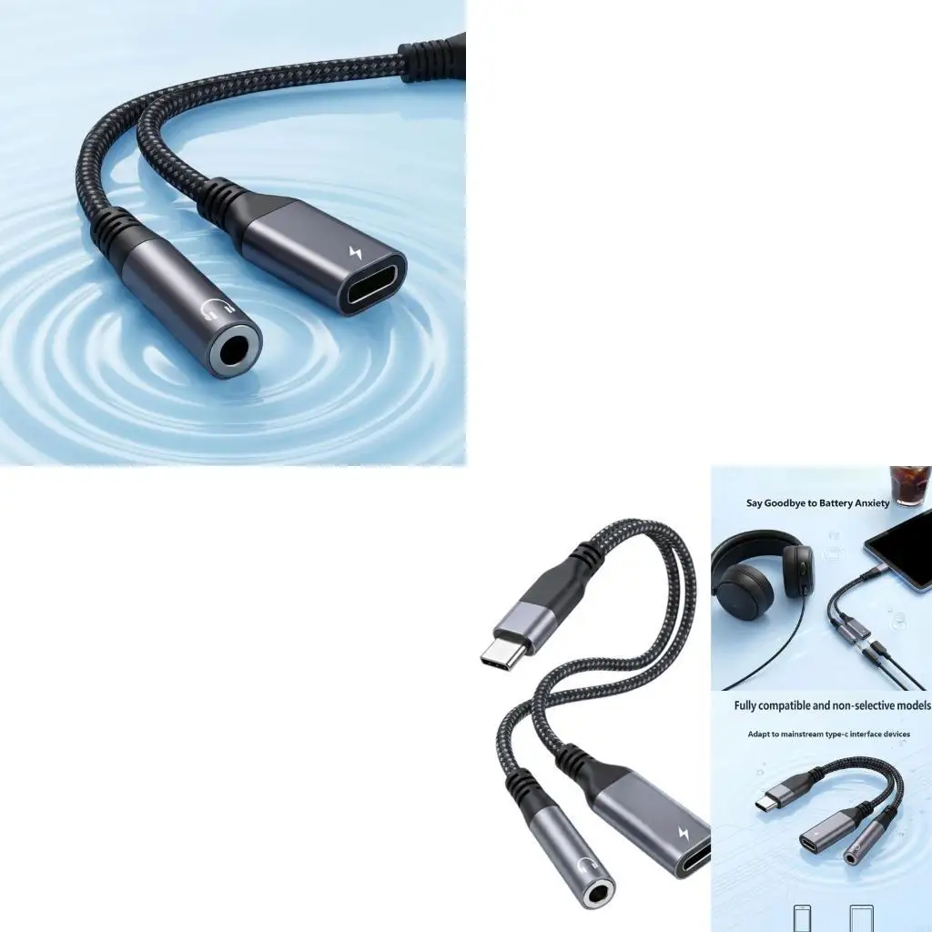 J1HD USB C Male To 8Pin And 3.5Mm Headphone Adapters USB C to 3.5Mm Headphone and Chargers Adapters For Travel Daily Use