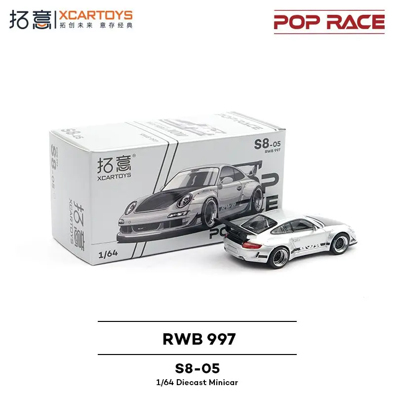 POP RACE Rx 1/64 Schaal Gesimuleerde Metalen Auto Zilver 1:64 Miniatuur Statisch Alloy Jongens Kerst Speelgoedauto Model Cadeau