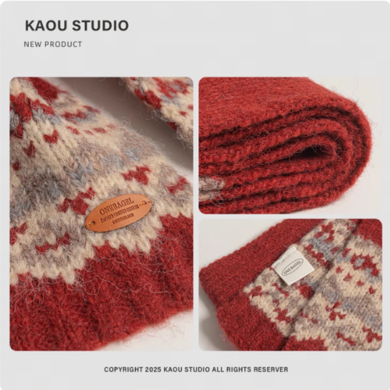 Koreańskie retro szaliki dziergane żakardowo w stylu literackim, damskie zimowe grube i ciepłe szaliki na szyję, na zewnątrz.