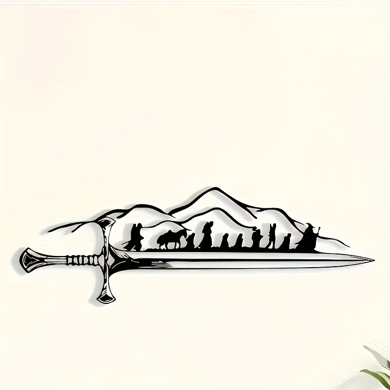 

Elegant Iron Wall Hanging Black Mountain Sword Cutout Metal Art for Indoor Decor TV Background Wall Decoration