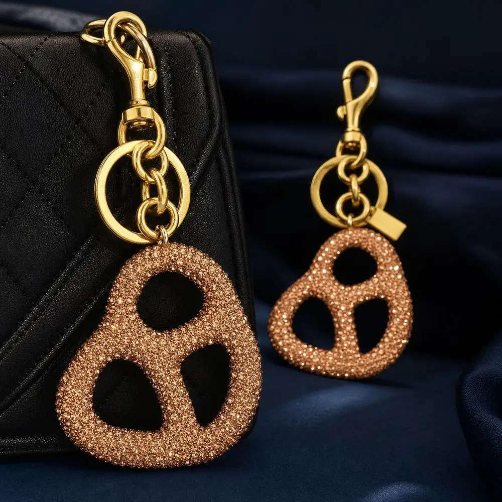 Sparkling Finish Pretzel Keychain Swivel Clasp Pretzel Shape Pretzel Bag Charm Faux Food Style Faux Bread Keychain
