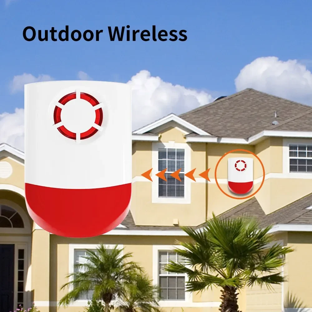 Tahlitech 433 Mhz Sirena wireless per interni/esterni Allarme stroboscopico flash impermeabile 120 dB Alto decibel per sistema di allarme di sicurezza intelligente
