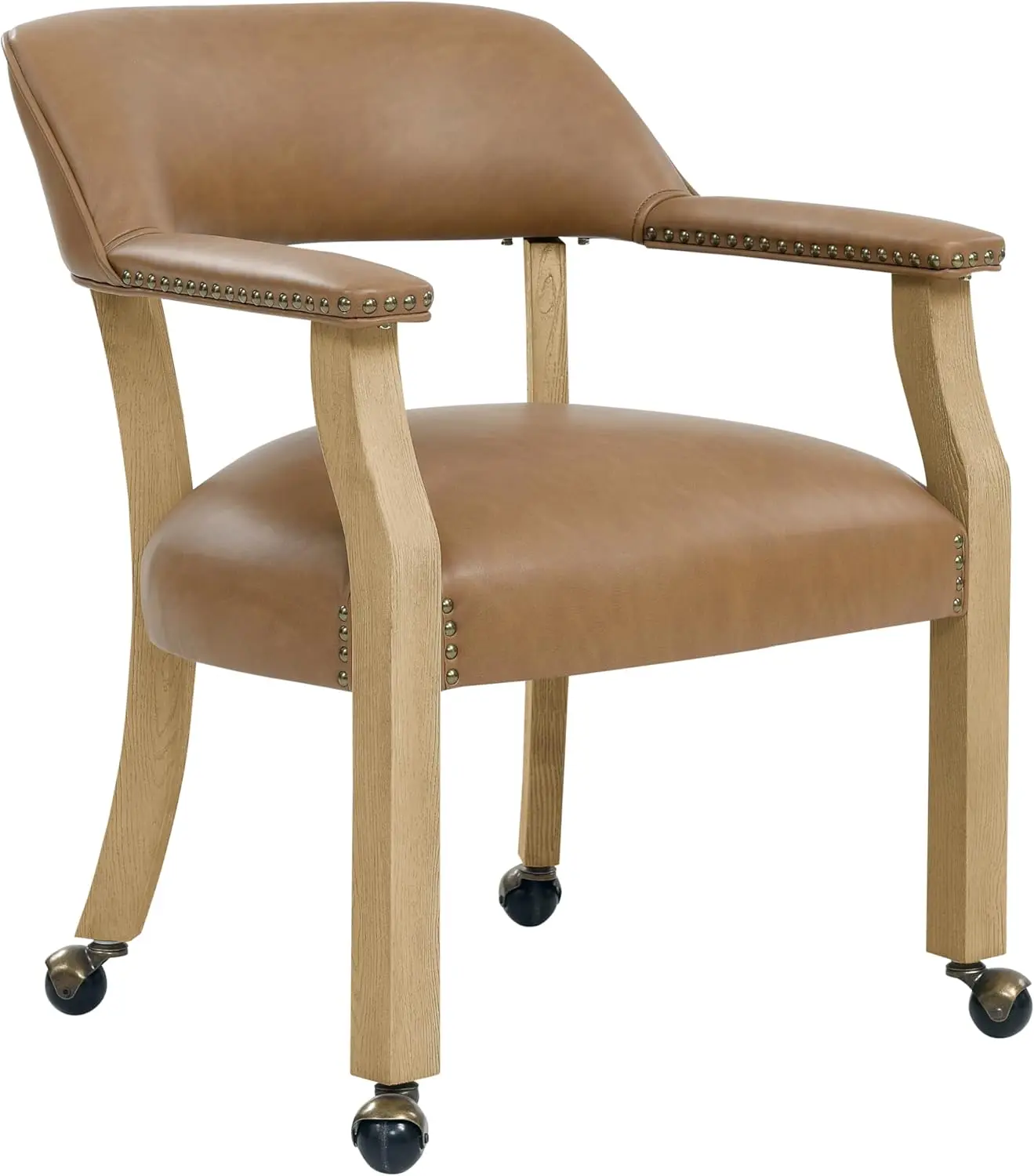 

Castered Vegan Leather Arm Chair, 300lb Capacity, Brown, for Dining/Office/Living
