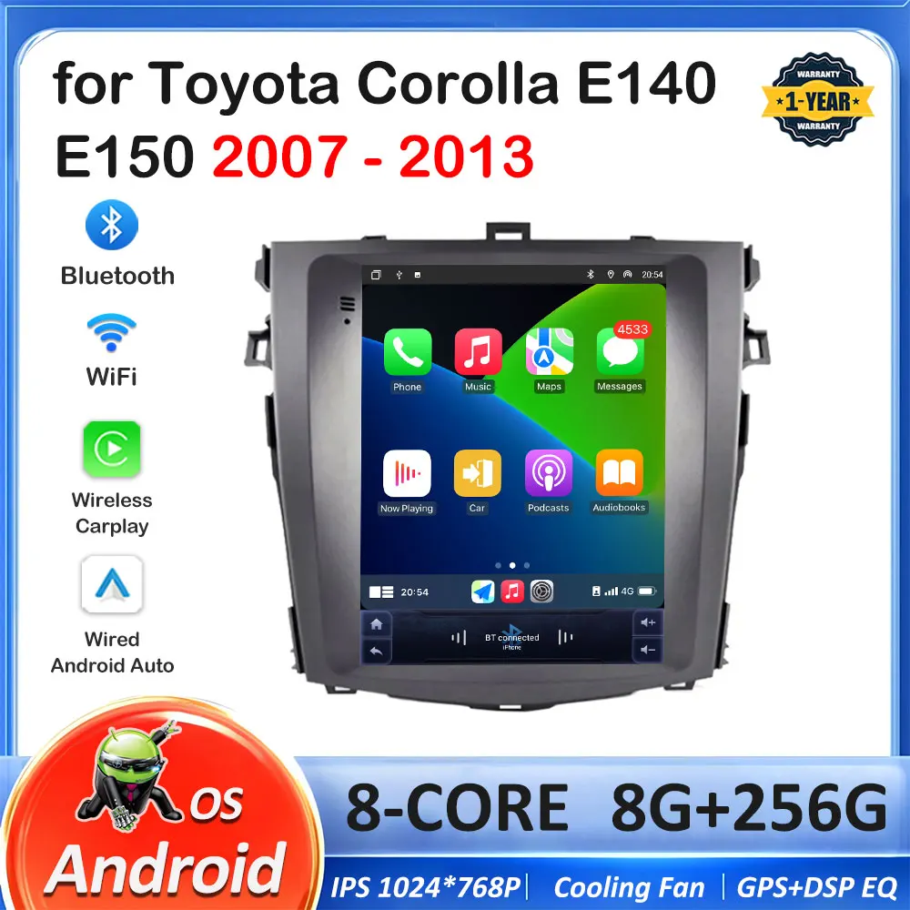 

for Toyota Corolla E140 E150 2007 2008 2009 2010 - 2013 Wireless Carplay Autoradio Intelligent System IPS Touch Screen Head Unit