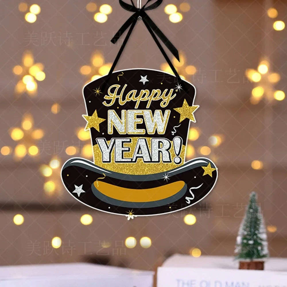 2025 Black Golden Door Hanging Pendant Champagne Bottle Cheer New Year Countdown Clocks Hangings Happy New Year Party Decor 2025