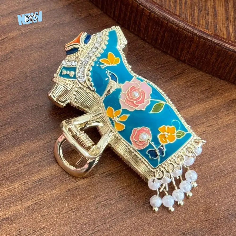 

Classical Tassels Chinese Style Hair Claw enamel Pearl Cheongsam Design Hair Clip Ponytail Holder Hairpin Metal Shark Clip Girls