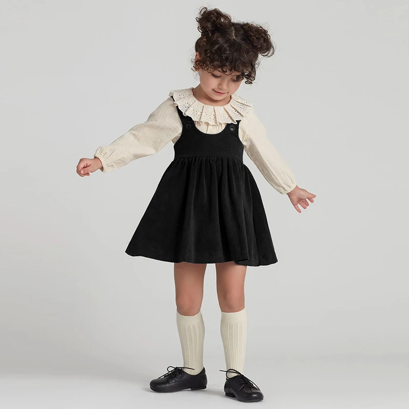 Meisjes Retro Corduroy Jurk Herfst Nieuwe Baby Kids Mouwloze Verstelbare Bandjes Knopen Losse Zoete Prinses Jurken Tz334