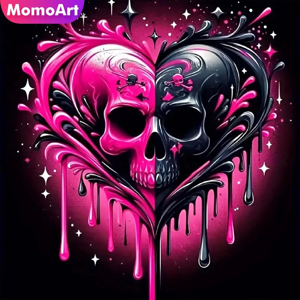 Momoart DIY Diamantmalerei Skelett-Horror-Sets Muster für Erwachsene Anfänger Diamant-Mosaik Herz Heim Schlafzimmer Wandkunst
