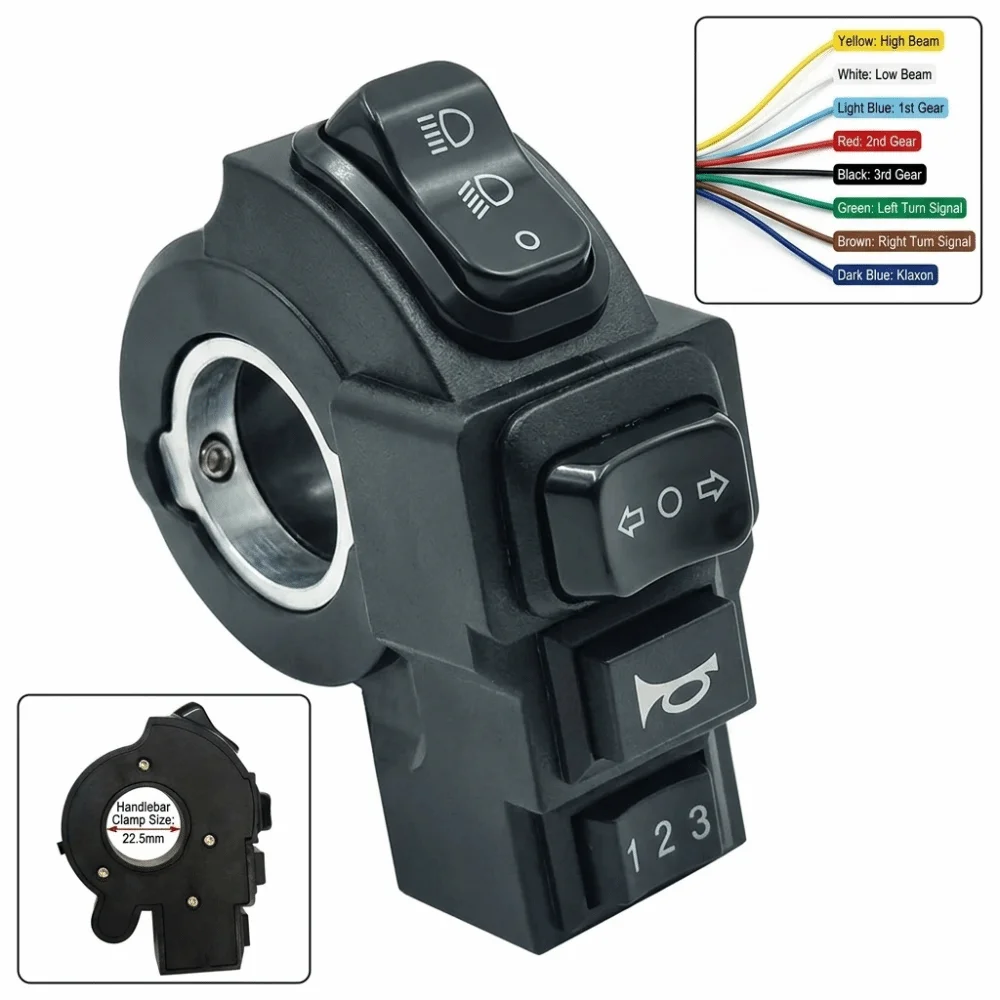 Interruttore di Controllo 4-in-1 per Faro, Indicatore di Direzione, Connettore SM a 9 Pin, Interruttore Integrato per Clacson E-Bike 22mm