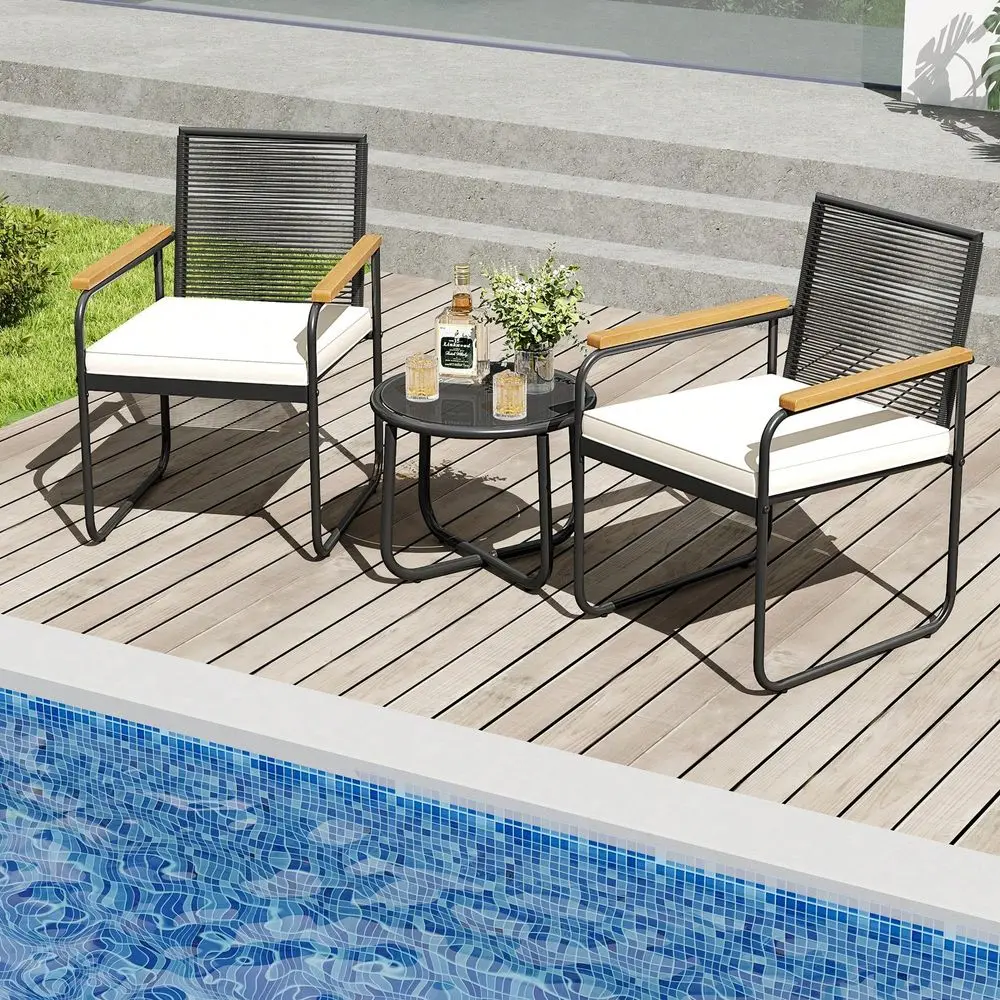 

Pieces Patio Furniture Set PE Wicker Chairs Side Table W Armrests Padded Cushions