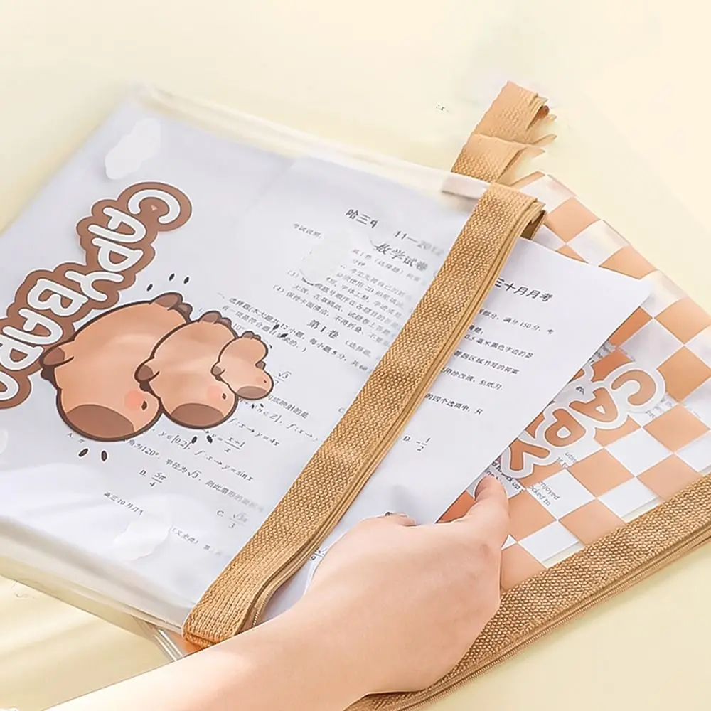 PVC Capybara Document Bag Test Paper Storage Bag Cartoon Transparent A4 File Bag Multifunction Durable Information Pack Student