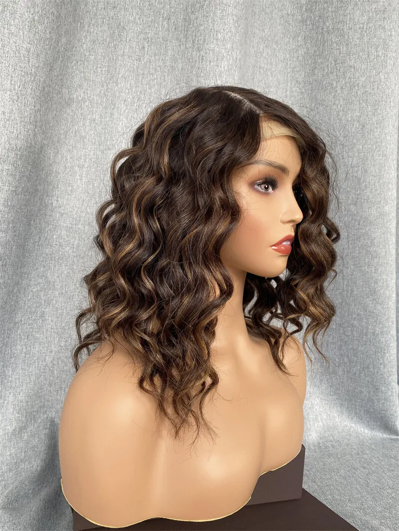 

Свободные волны Блондинка Коричневый смешанный парик фронта шнурка Парики Реми предварительно сорванные