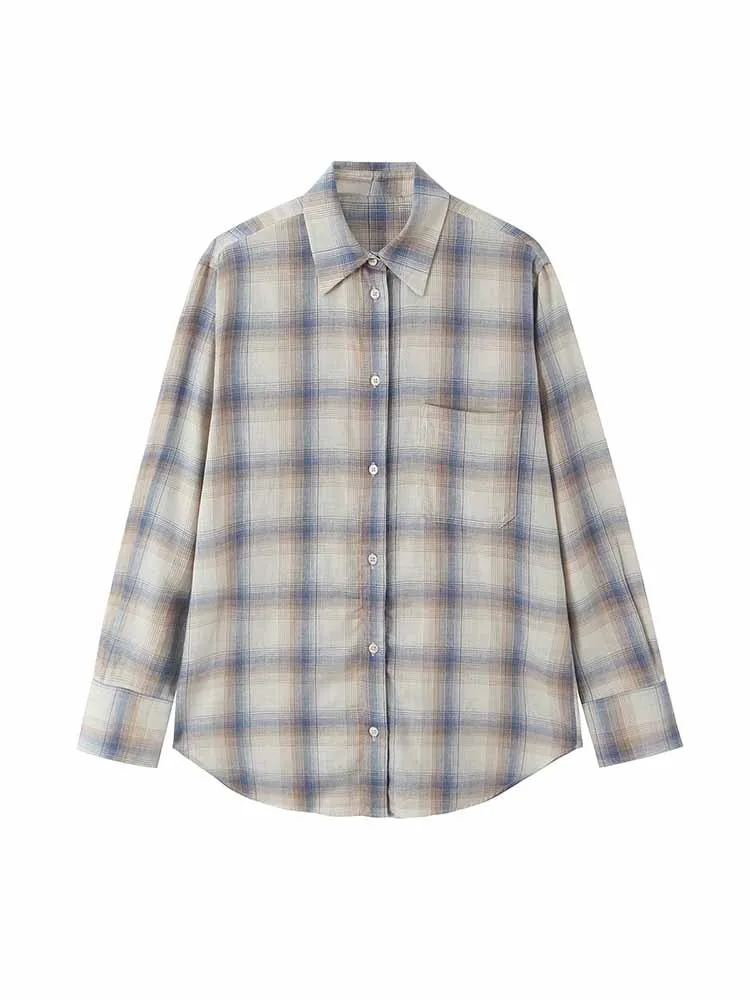 HH Woman Spring Fashion Comfortable Long Sleeves Double Lapel Plaid Decoration Solid Color Shirt Female Casual Versatile Tops