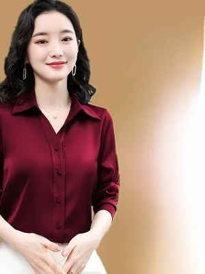 Nouveau Silk irt femmes printemps automne marque Tube droit boutonné Long col Sve régulier mince couleur Pure pas Ir...