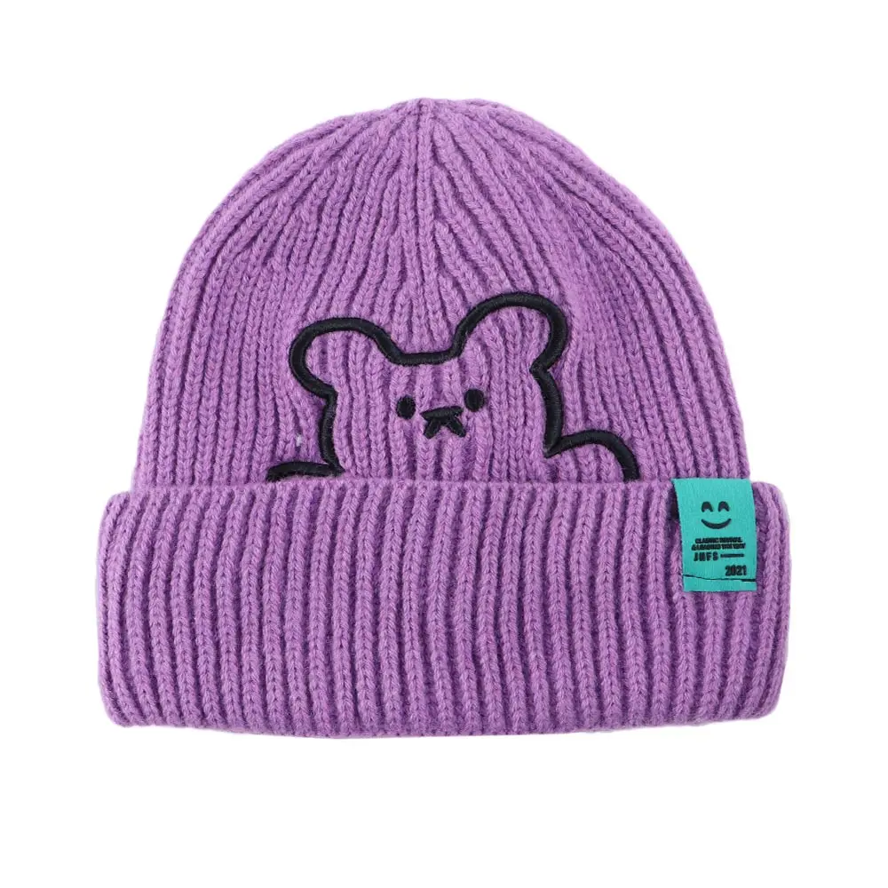 

Girl Cute Embroidered Bear All-match Winter Stripe Wool Hat Knitted Hat Korean Style Caps Women Beanies