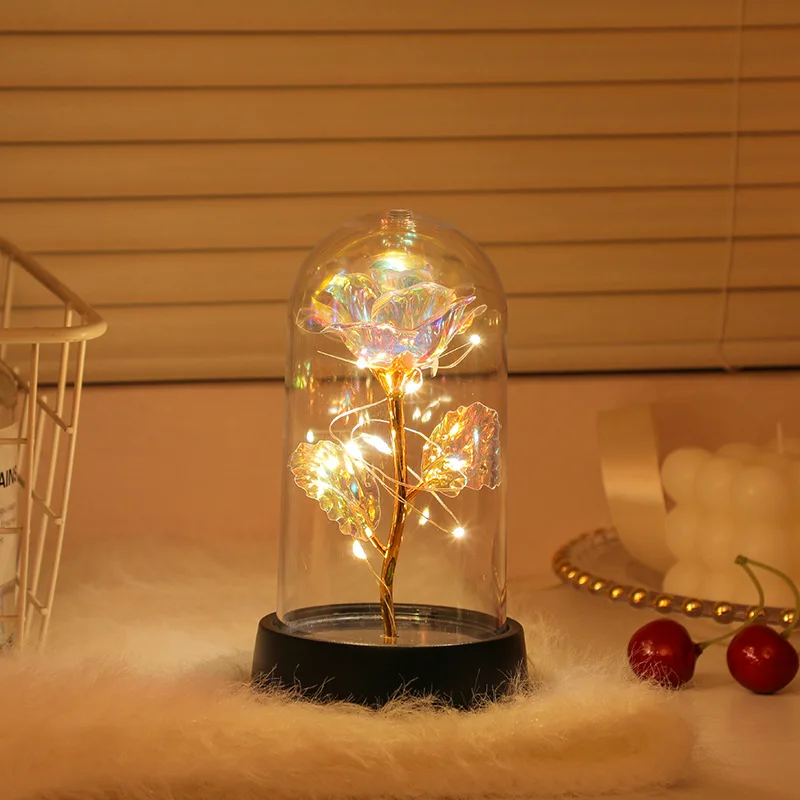 Customized-Border Eternal Flower Acrylic Lampshade Rose Night Light Reflective Foil Flower Mother's Day Desktop