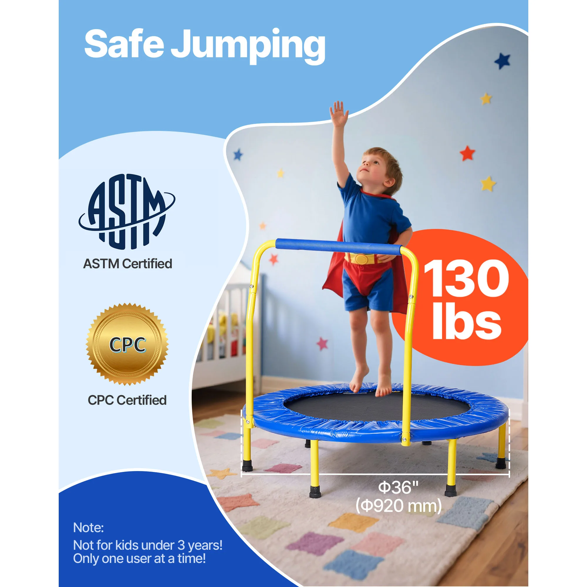 SucceBuy 3FT Recreational Trampoline Max Load 132lbs for Kids 36