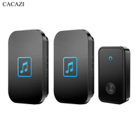 CACAZI Smart Self-powered Waterproof Wireless Doorbell 60 Chimes 150M Remote Smart Door Bell Chime EU Plug 1 Button 2 Receivers