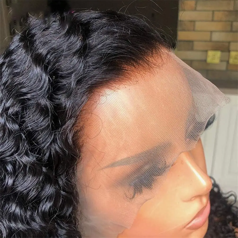 غلويليس موجة عميقة شعر بشري حقيقي قبل قطع 13x4 إغلاق شعر مستعار دانتيل كثافة عالية 8-16 بوصة مجعد نمط النساء السود الاستخدام اليومي