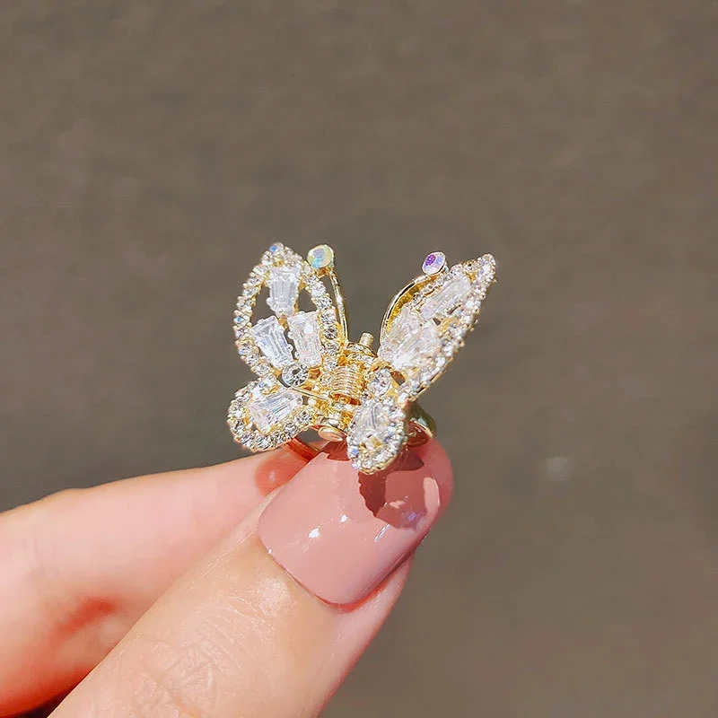 Summer Small Rhinestone Butterfly Hair Claws Hairpin Cute Pearl Grabs Metal Hair Clip For Women Sweet Accessories