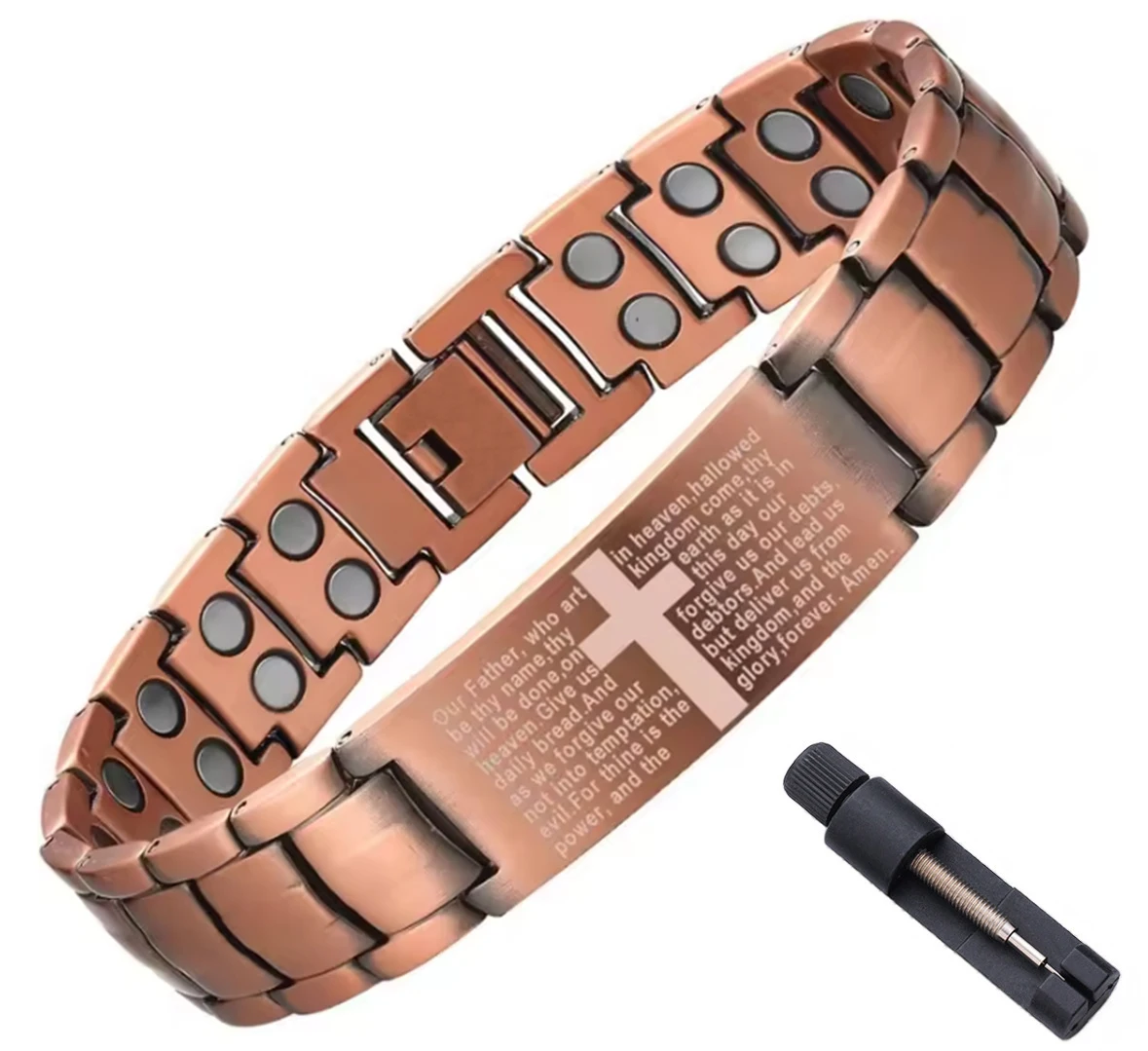 Mens Magnetic Bracelets, Cross Copper Plating Bracelet with Double-Row Strength Magnets for Men Husband Dad Christmas Gifts image 5