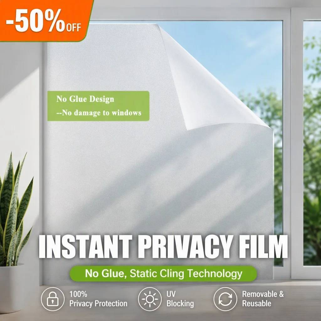 Film de fenêtre d'intimité épaissi et dépoli, auto-adhésif, bloquant la lumière, protection solaire, amovible pour salle de bain et bureau.