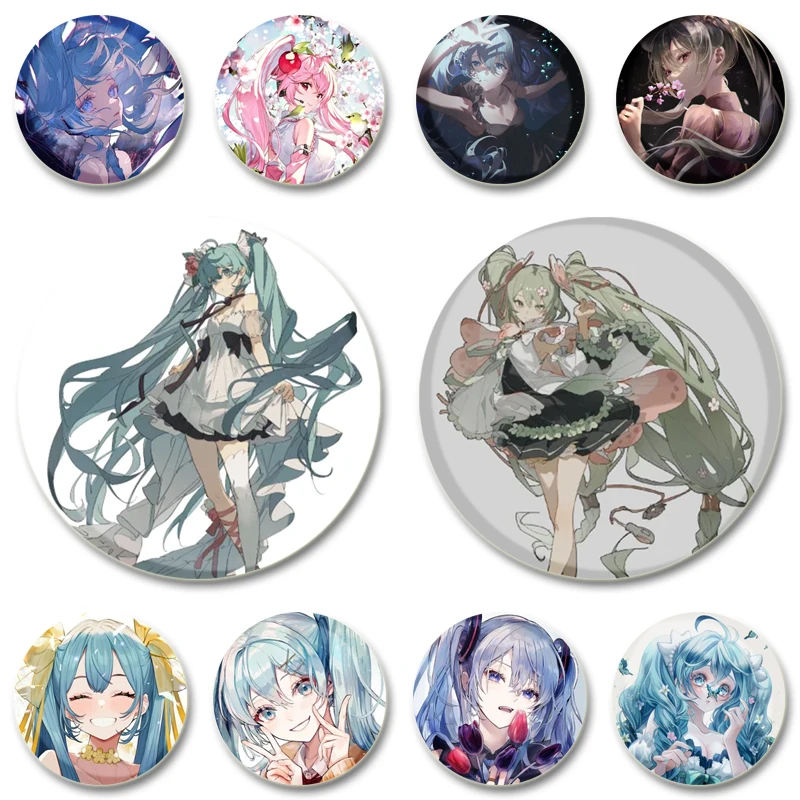 44mm Miku Cartoon Character Badge Singer Anime Cute Brooches Cosplay Exquisite Enamel Pins for Backpack Jewelry Accessories Gift