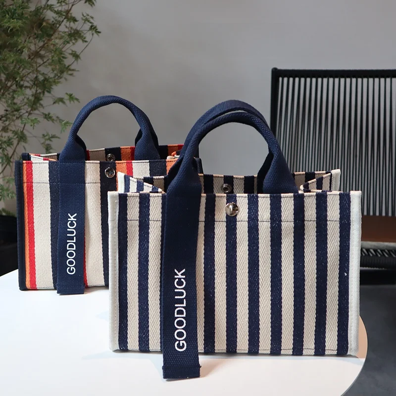 

Japanese Sle Versatile Striped Canvas Handbag Large Capaci A4 File Document Bag Faionable Adjustable Crossbody Lunch Bag