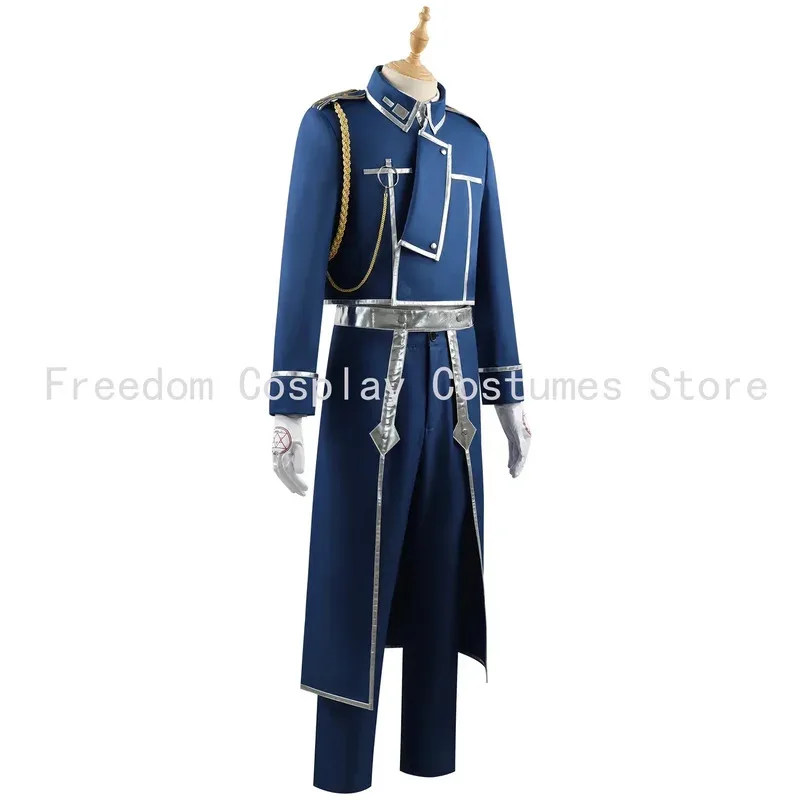 aa69Roy Mustang Cosplay Anime Fullmetal Alchemist Costume Uniform Wig Blue Military Coat Game Exhibition Stage Party Outfit for