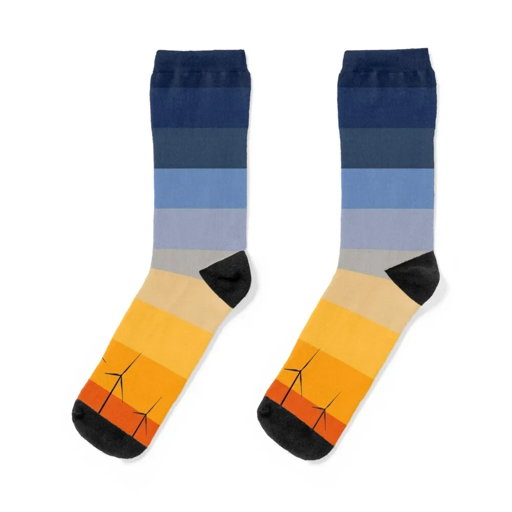 Wind Turbine at Sunset Gradient Socks Wholesale Children's hiking designer brand Men Socks Luxury Brand Women's