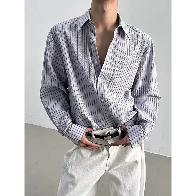 

Casual Korean Sle Striped Bubble irt Loose Fit ex Long Sve Youthful Faion Ci Walk Home Date Par Daily Busine...