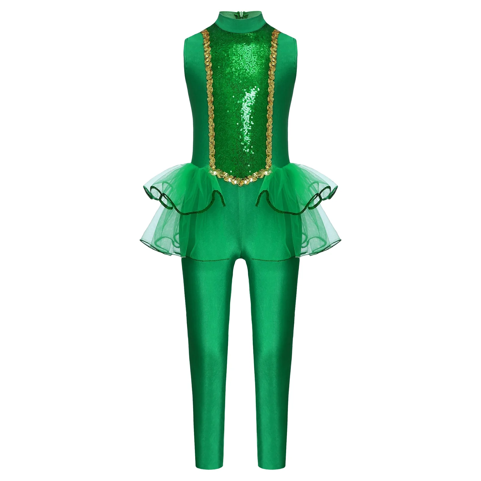 

Kids Girls Sequins Fairy Costumes Sleeveless Waist Puffy Mesh Zipper Overlay Jumpsuit for Halloween Performance Fancy Dress Up
