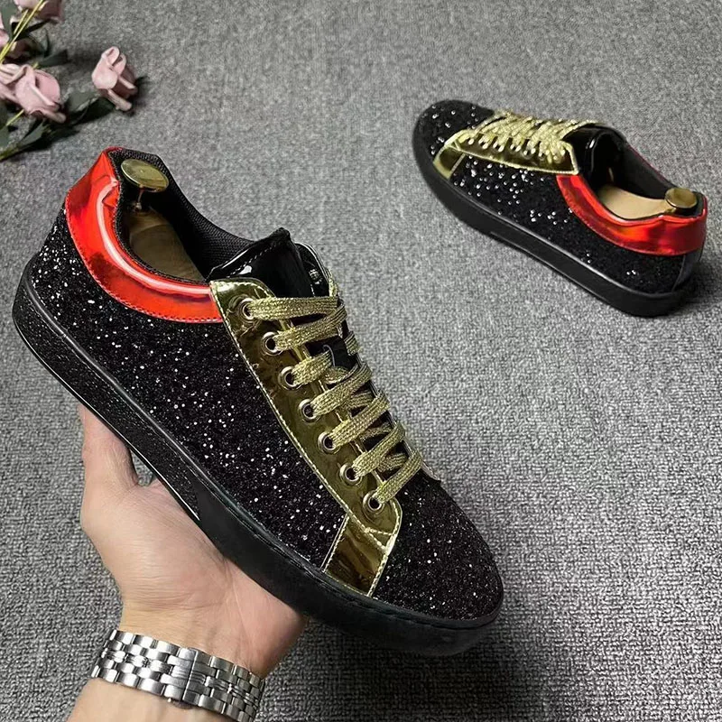 men's fashion rhinestone shoes brand designer Sequins shoe party nightclub dress black flats sneakers youth personality footwear