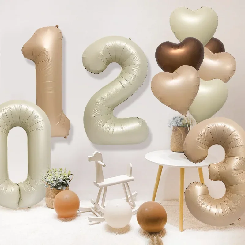 32/40Inch Cream Color Large Number Balloon 1-9 Digital Foil Balloons Kids Adult Birthday Party Decoration Baby Shower Supplies