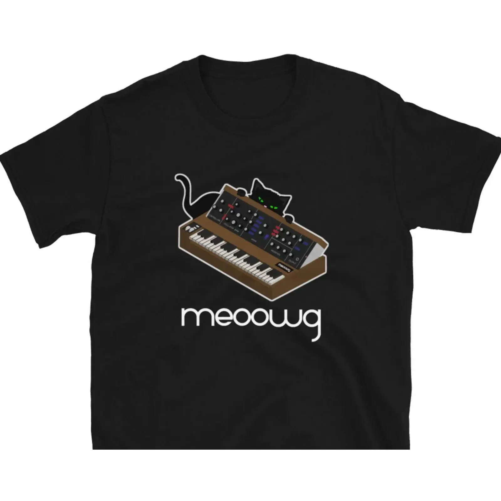 Funny Synthesizer T shirt Cat Meow vintage Washed Stretched Unisex fashion Breathable Top For Everyday Wear Versatile