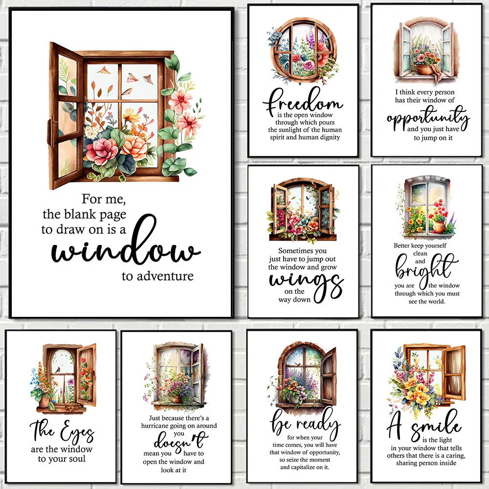 

Vintage Garden Clip Art Flowers Windows Watercolor Wall Canvas Painting Landscape Posters Prints Living Room Home Decor Pictures